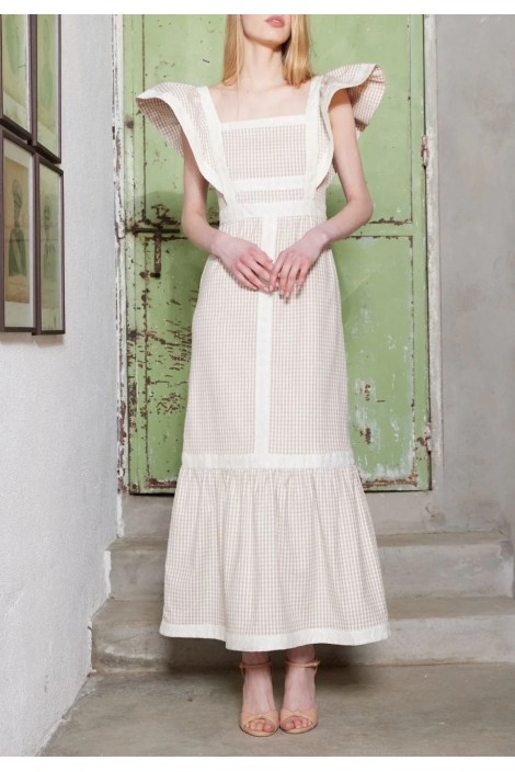 VESTIDO CHLOE CUADROS BEIGE