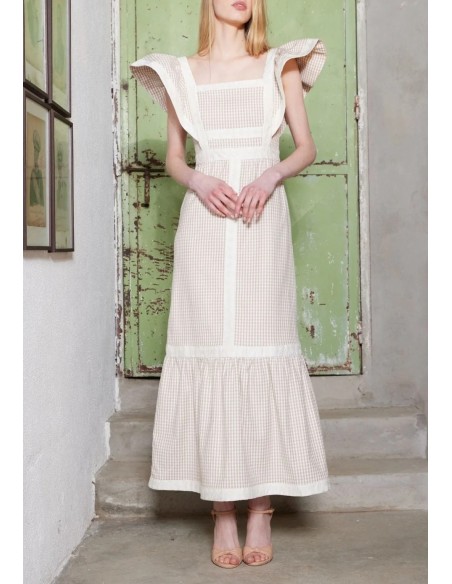 VESTIDO CHLOE CUADROS BEIGE