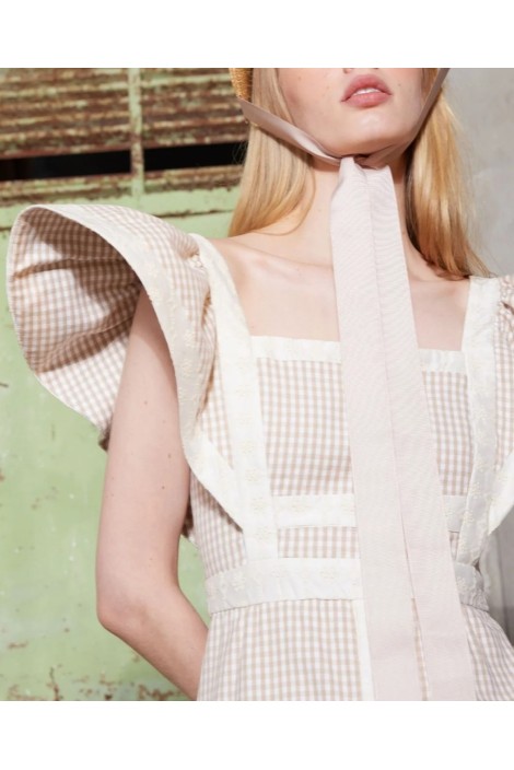 VESTIDO CHLOE CUADROS BEIGE 2