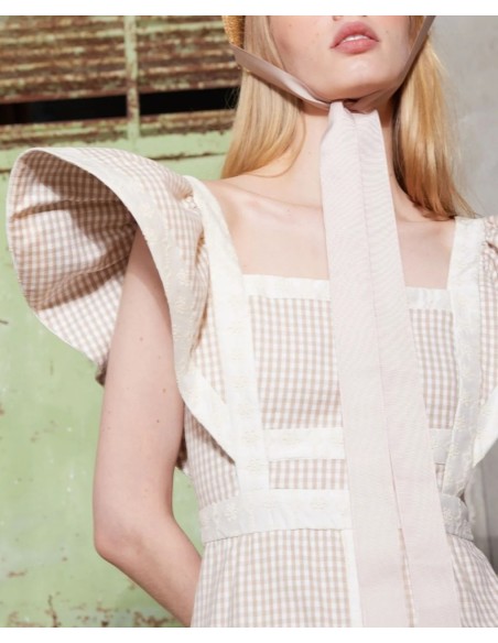 VESTIDO CHLOE CUADROS BEIGE