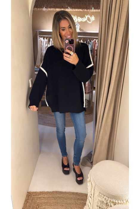 JERSEY CANALÉ OVERSIZE NEGRO CON COSTURA