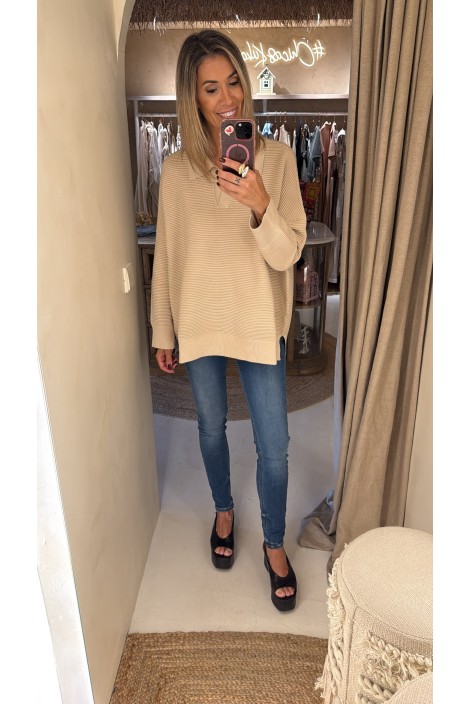 JERSEY CANALÉ CUELLO POLO BEIGE