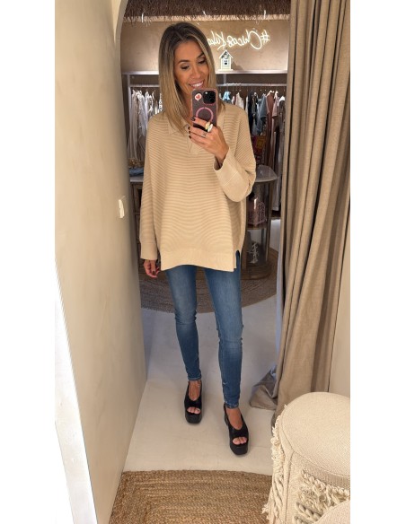 JERSEY CANALÉ CUELLO POLO BEIGE