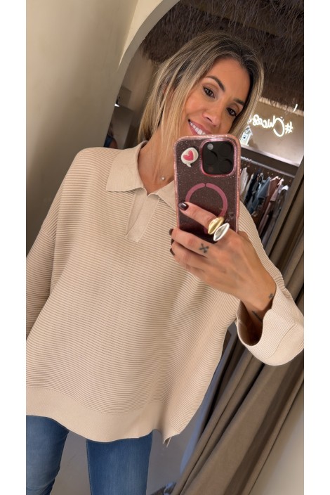 JERSEY CANALÉ CUELLO POLO BEIGE 2