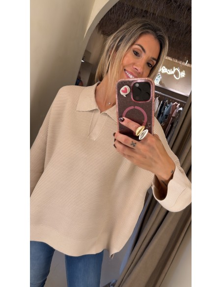 JERSEY CANALÉ CUELLO POLO BEIGE