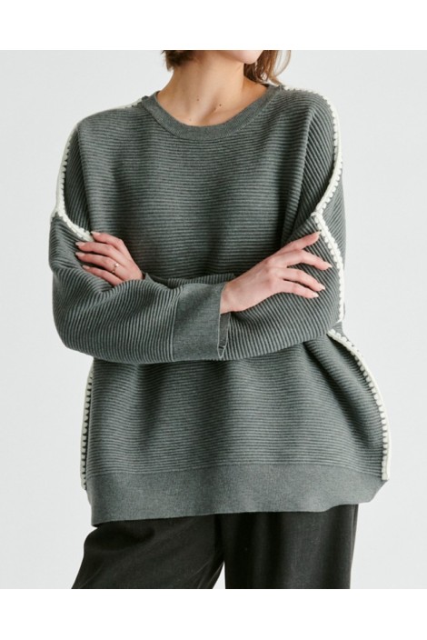 JERSEY CANALÉ OVERSIZE GRIS CON COSTURA