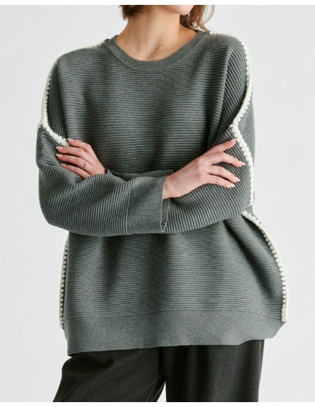 JERSEY CANALÉ OVERSIZE GRIS CON COSTURA
