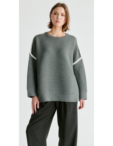 JERSEY CANALÉ OVERSIZE GRIS CON COSTURA