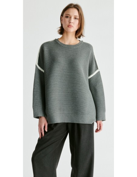 JERSEY CANALÉ OVERSIZE GRIS CON COSTURA