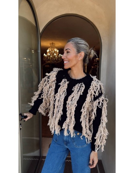 JERSEY CON FLECOS DE FANTASIA NEGRO