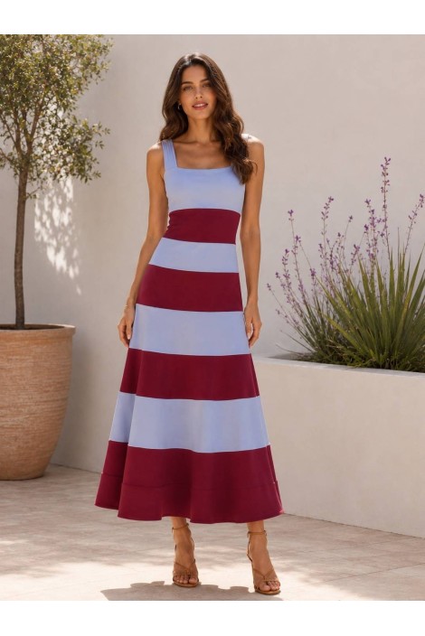 VESTIDO PIPA AZUL Y BURDEOS