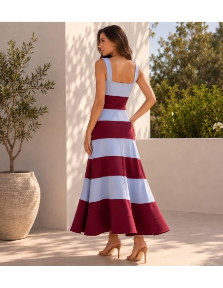 VESTIDO PIPA AZUL Y BURDEOS